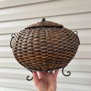 Pier 1 Rattan Woven Basket with Iron Accents